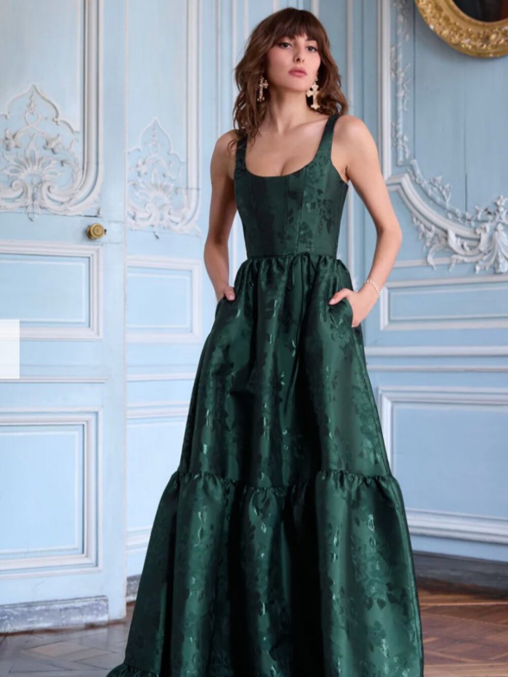 V. Chapman The Avery Dress in Emerald Baroque Floral - Picture 3 of 9